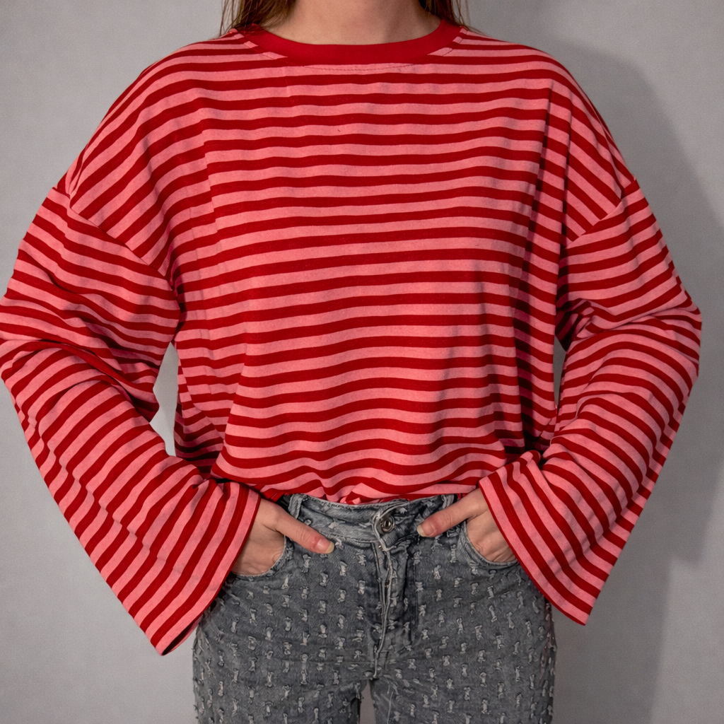 Striped long-sleeved shirt Rood/Roze - 3020