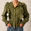 Khaki Ruffle Blouse - 3031