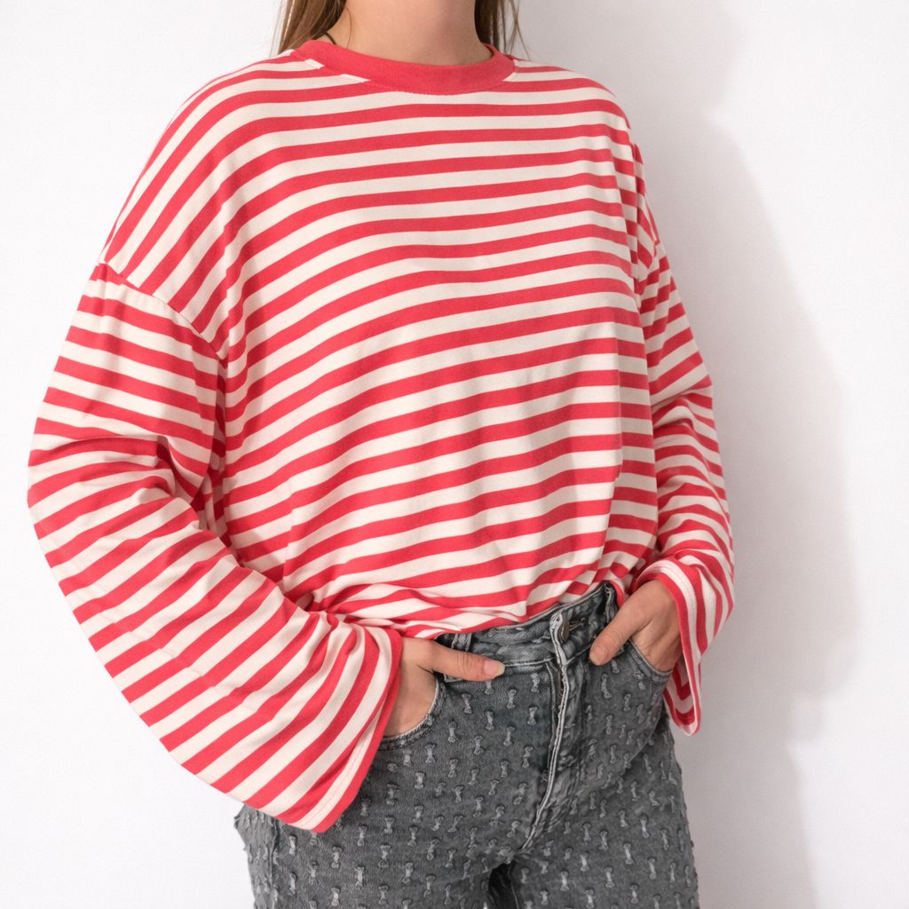 Striped long-sleeved shirt Wit/Roze - 3021