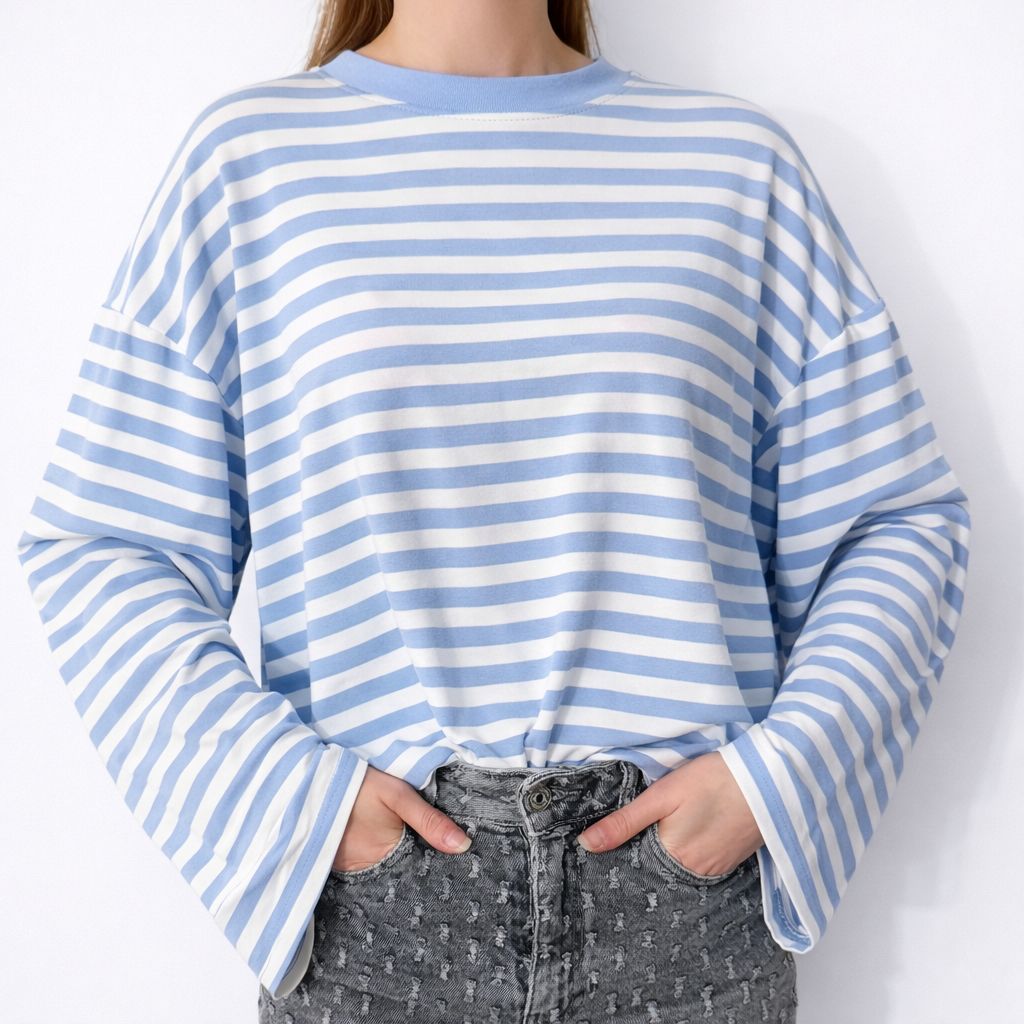 Striped long-sleeved shirt Blauw/Wit  - 3024