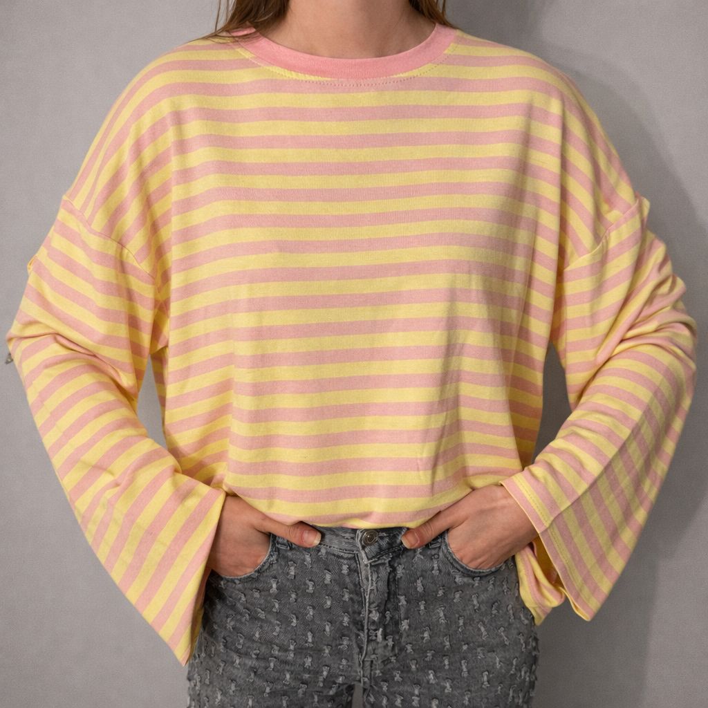Striped long-sleeved shirt Geel/Lichtroze - 3023
