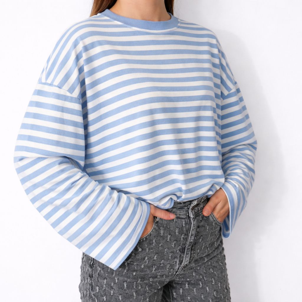 Striped long-sleeved shirt Blauw/Wit  - 3024