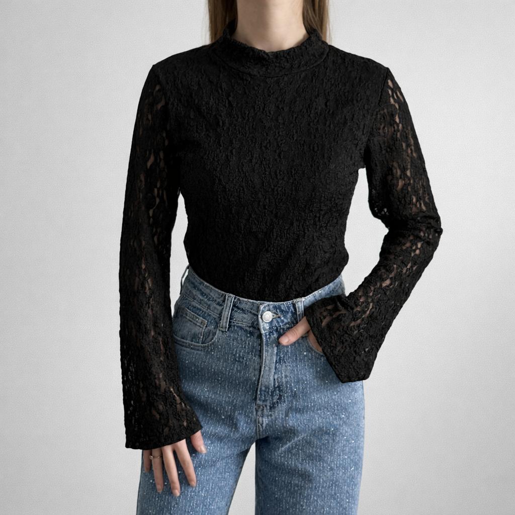 Sera Kanten Longsleeve Zwart - 3008