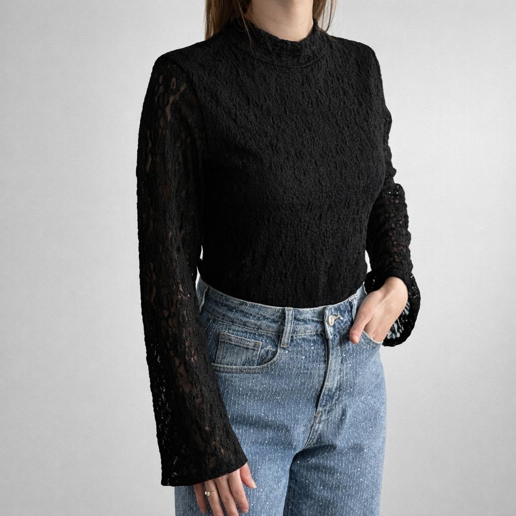 Sera Kanten Longsleeve Zwart - 3008