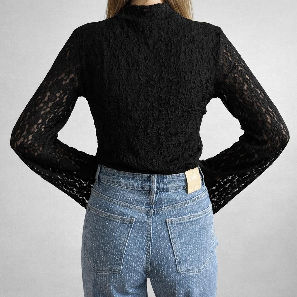 Sera Kanten Longsleeve Zwart - 3008